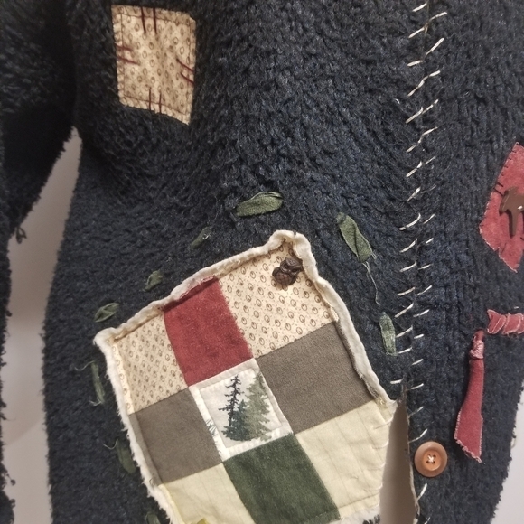 Vintage 90s y2k Handmade Applique Patchwork Granny Style Jacket Lodge Lg - Picture 7 of 9
